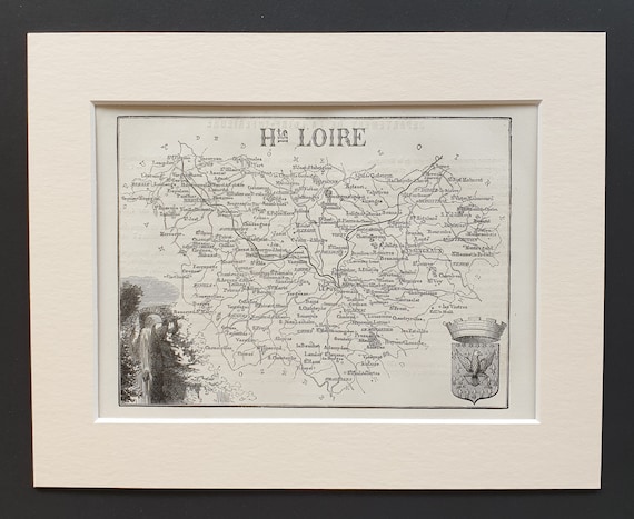 Haute Loire - Original 1865 map in mount