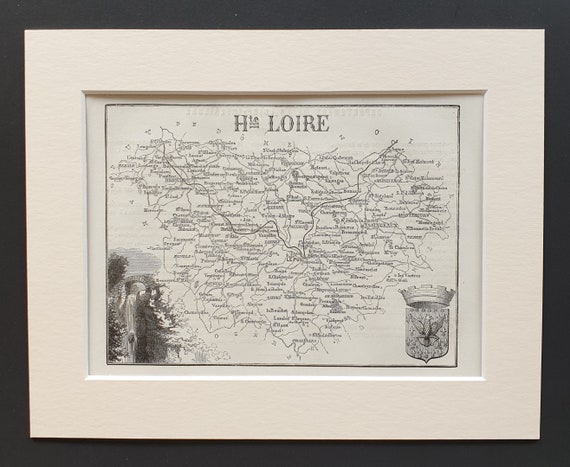 Haute Loire - Original 1865 map in mount