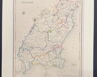 Wexford - Original 1850 Hand Coloured Map