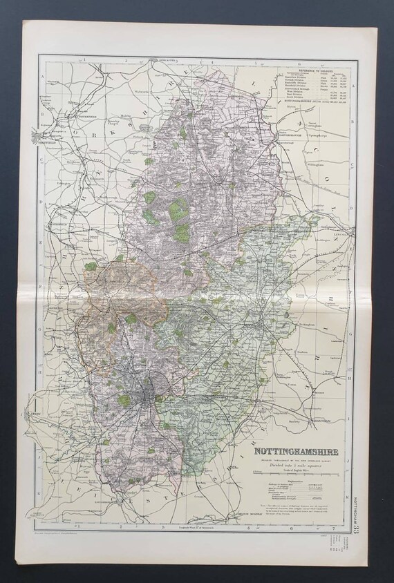 Original 1901 Large Antique County map - Nottinghamshire
