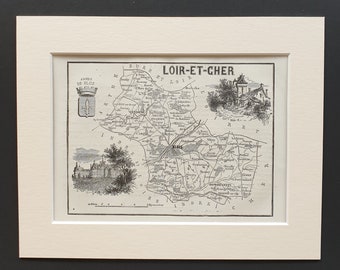 Loir et Cher - Original 1865 map in mount