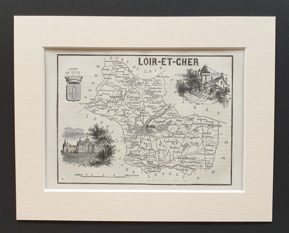 Loir et Cher - Original 1865 map in mount