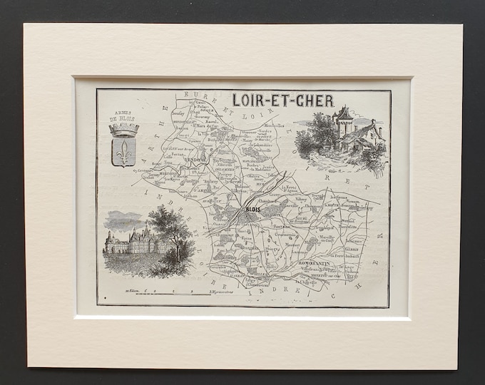 Loir et Cher - Original 1865 map in mount