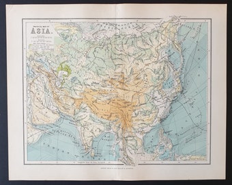 Physical map of Asia  - Original 1902 map