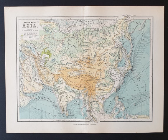 Physical map of Asia  - Original 1902 map