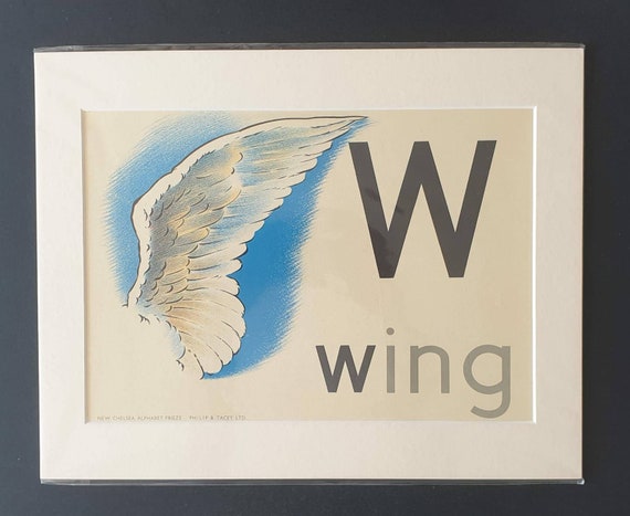Original 1950's educational poster in mount - W for Wing