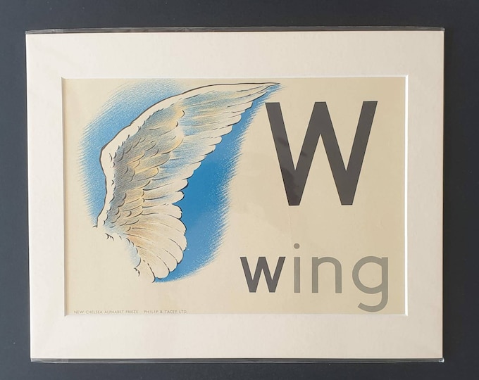 Original 1950's educational poster in mount - W for Wing