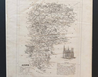 Aisne - Original 1841 French department map