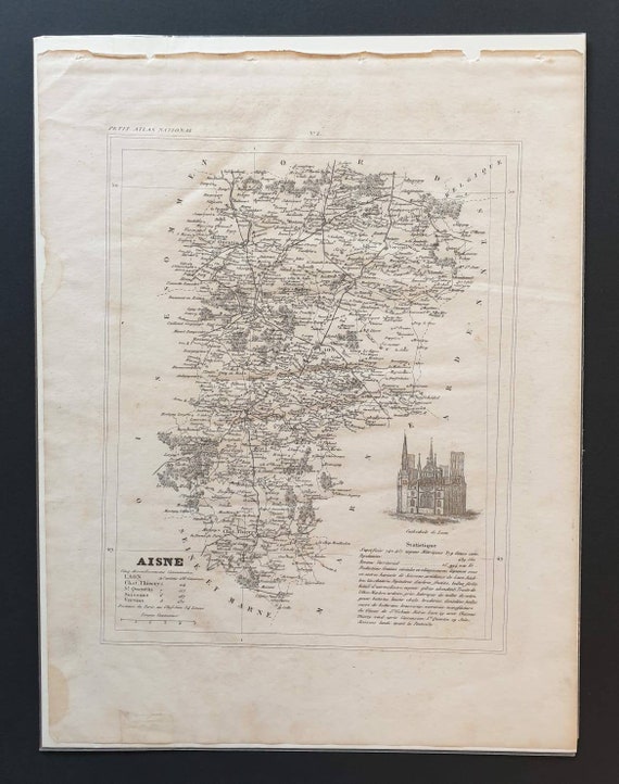 Original 1841 French department map - Aisne