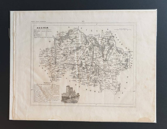 Original 1841 French department map - Allier