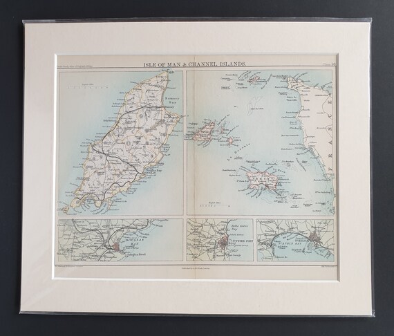 Isle of Man and Channel Islands - Original 1892 map in mount