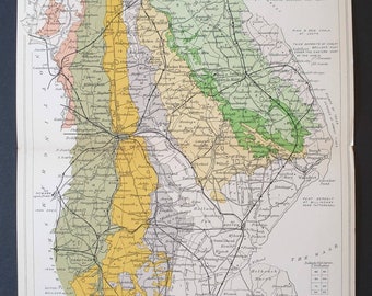 Lincolnshire - Original 1904 Antique County Geology map