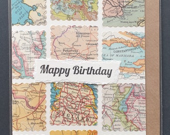 Mappy Birthday - handmade card using original vintage map pieces