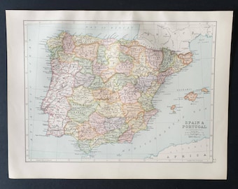 Spain and Portugal - Original 1903 map