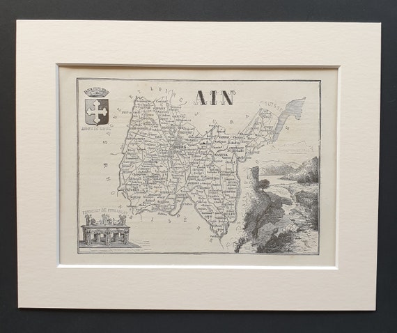 Ain - Original 1865 map in mount