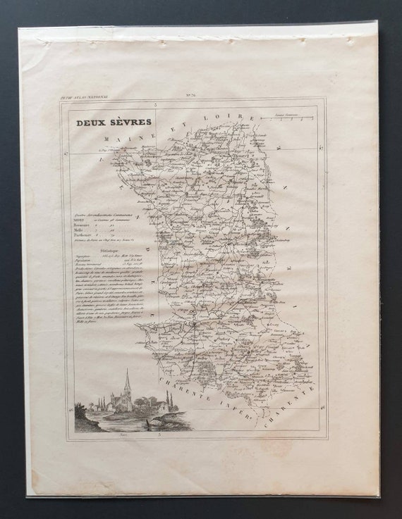 Original 1841 French department map - Deux Sevres