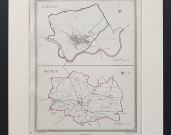 Preston and Oldham - Original 1835 maps in mount