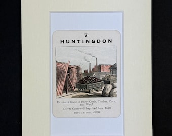 Huntingdon - Original Vintage Counties of England Card in Mount