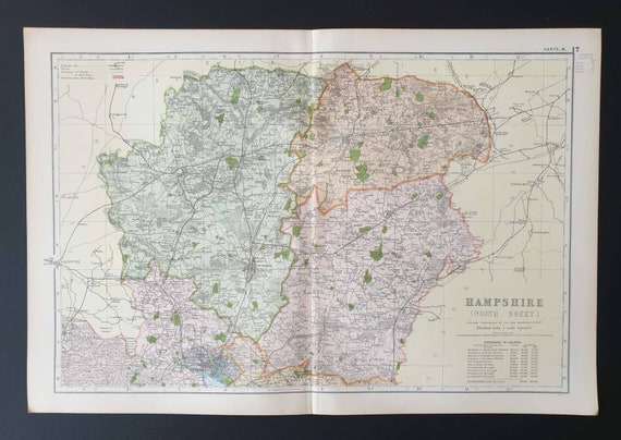 Original 1901 Large Antique County map - Hampshire North