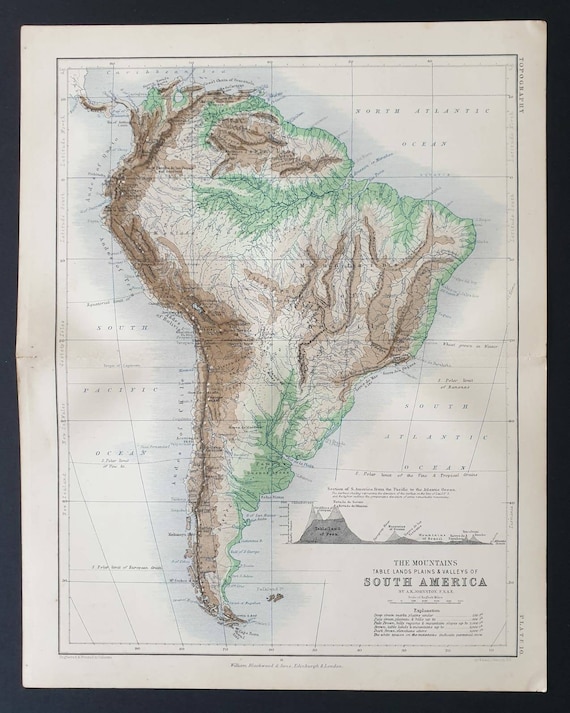 Original 1877 map - The Mountains, Table Lands, Plains and Valleys of South America