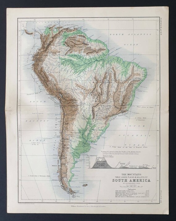 Original 1877 map - The Mountains, Table Lands, Plains and Valleys of South America