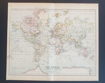 The World on Mercators Projection - Original 1898 map
