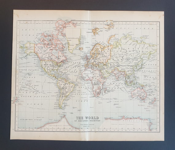 The World on Mercators Projection - Original 1898 map