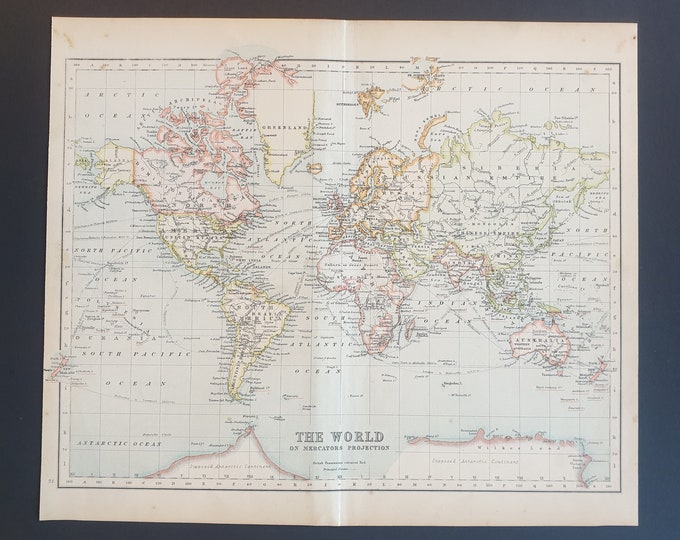 The World on Mercators Projection - Original 1898 map