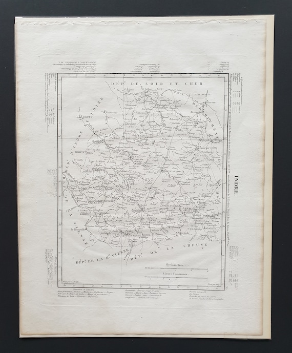 Original 1854 French department map - Indre