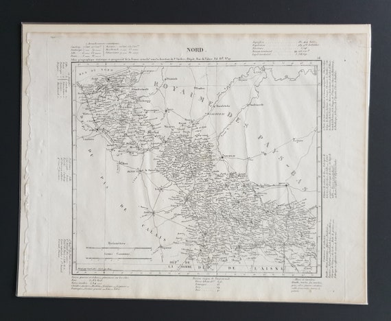 Original 1854 French department map - Nord