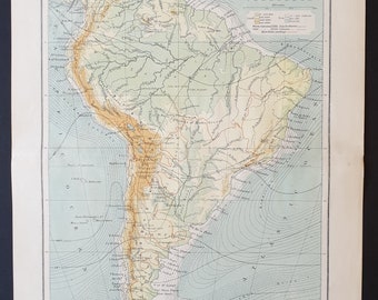Physical map of South America - Original 1902 map
