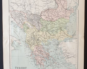 Turkey in Europe (with Greece, Roumania, Servia, Bulgaria etc) - Original 1902 map