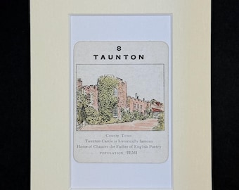 Taunton - Original Vintage Counties of England Card in Mount