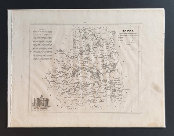 Original 1841 French department map - Indre