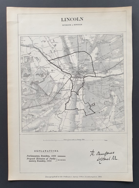 Lincoln - Original 1885 Zincograph map