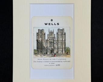 Wells - Original Vintage Counties of England Card in Mount