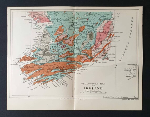 Original 1914 Antique County Geology map - South Ireland