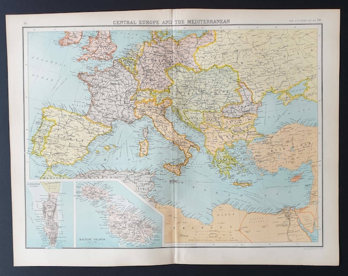 Original 1899 map - Central Europe and The Mediterranean