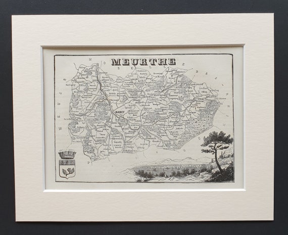 Meurthe - Original 1865 map in mount