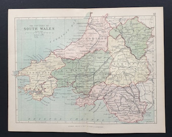 South Wales - Original 1876 Antique County map