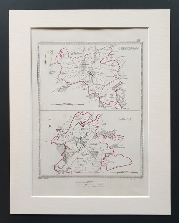 Chippenham and Calne - Original 1835 maps in mount