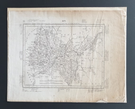 Original 1854 French department map - Ain