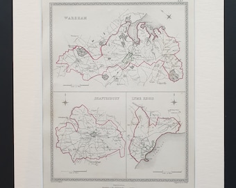 Wareham, Shaftesbury and Lyme Regis - Original 1835 maps in mount