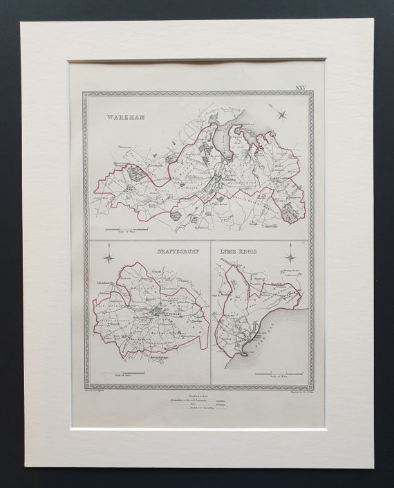 Wareham, Shaftesbury and Lyme Regis - Original 1835 maps in mount