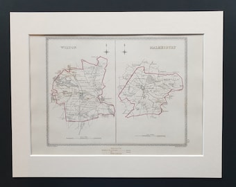 Wilton and Malmesbury - Original 1835 maps in mount