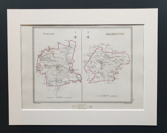 Wilton and Malmesbury - Original 1835 maps in mount