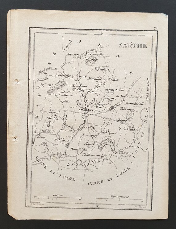 Sarthe - Original 1815 small French Department map