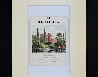 Hertford - Original Vintage Counties of England Card in Mount