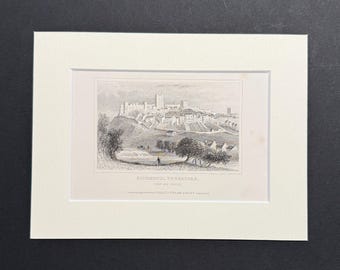 Richmond, Yorkshire, Town And Castle - Original 1843 Antique Print