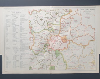 London Petty Sessions - Original large 1929 London map